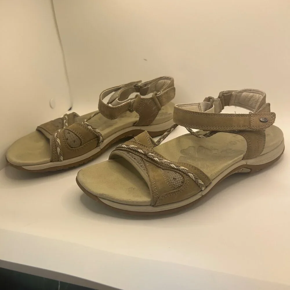 Merrell violatta aluminum Tan Strappy Sandals Size 7 Braided Detail & Adjustable - Picture 7 of 8